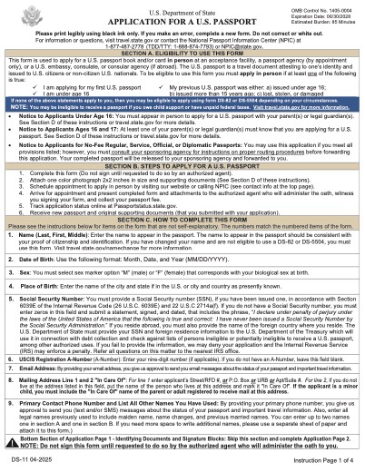 Form DS-11 form preview