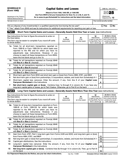 Schedule D (Form 1040) form preview