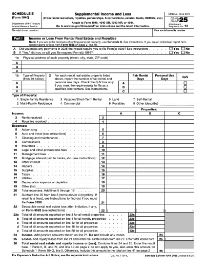 Schedule E (Form 1040) form preview