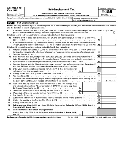 Schedule SE (Form 1040) form preview