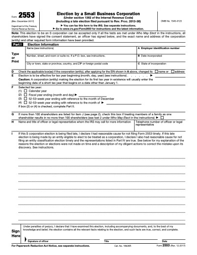 Form 2553 form preview