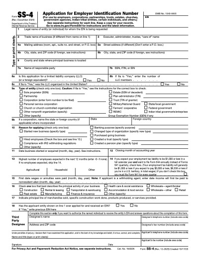 Form SS-4 form preview